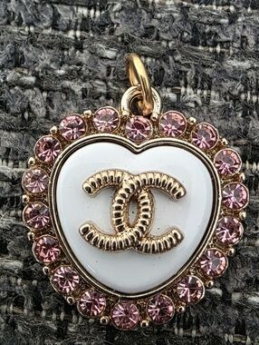 Chanel Authentic Stamped Heart up cycled Charm Zipper Pull